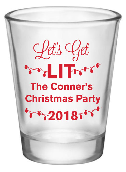 Personalized Christmas party shot glasses, lets get lit, funny holiday party favors