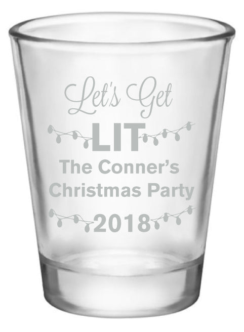 Personalized Christmas party shot glasses, lets get lit, funny holiday party favors