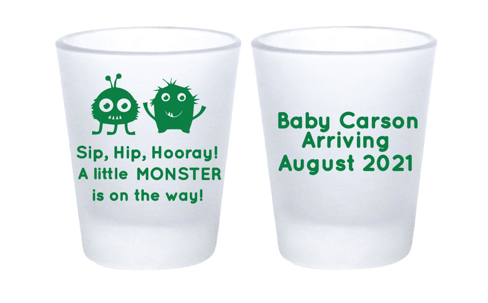 Monster baby shower shot glasses