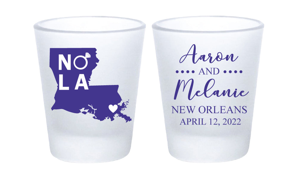 NOLA wedding shot glasses