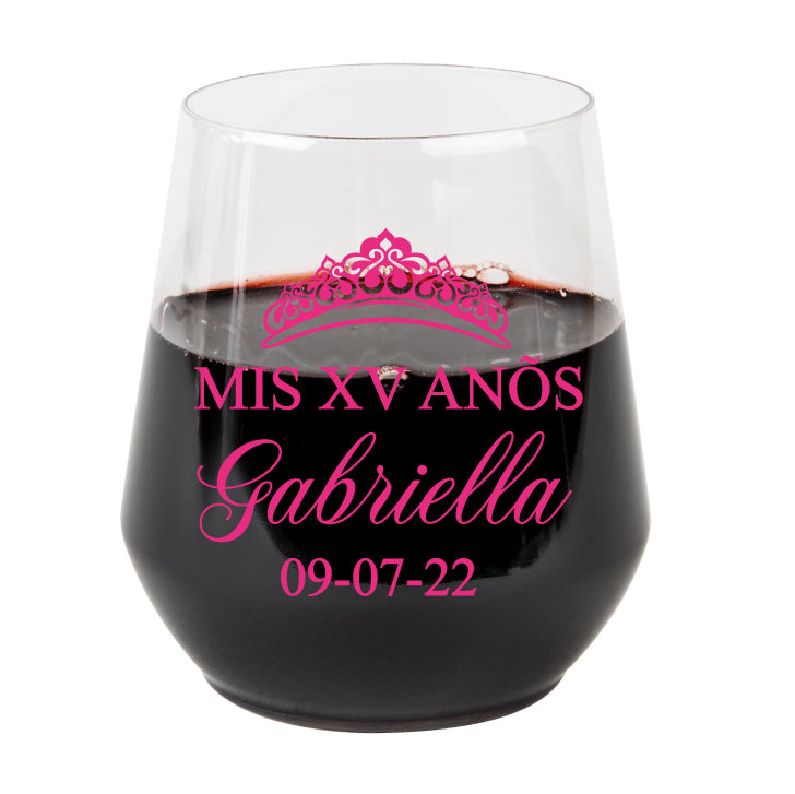 Quinceañera plastic wine glasses- crown design