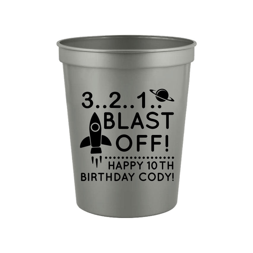 Vasos para fiesta de cumpleaños con temática de nave espacial