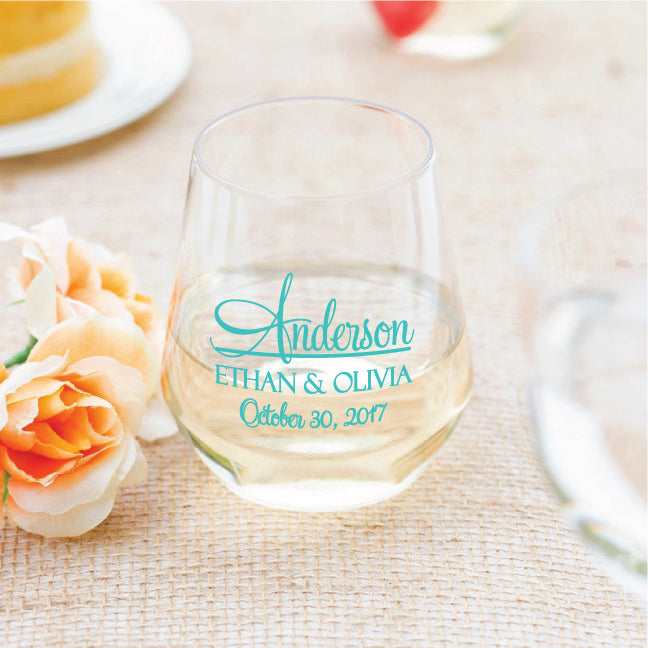 Wedding wine glasses, wedding favors, plastic stemless wine glasses, budget friendly