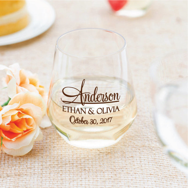 Wedding wine glasses, wedding favors, plastic stemless wine glasses, budget friendly