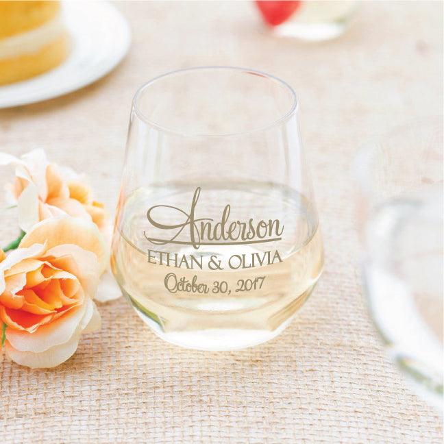 Wedding wine glasses, wedding favors, plastic stemless wine glasses, budget friendly