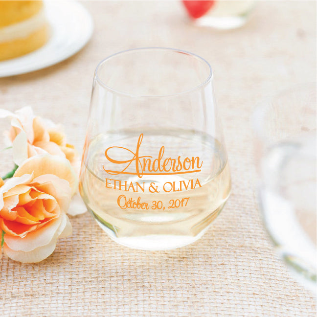 Wedding wine glasses, wedding favors, plastic stemless wine glasses, budget friendly