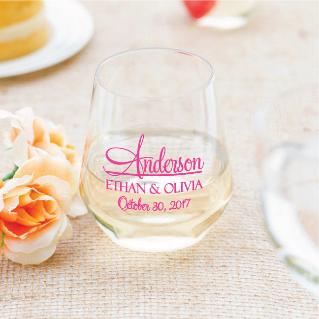 Wedding wine glasses, wedding favors, plastic stemless wine glasses, budget friendly