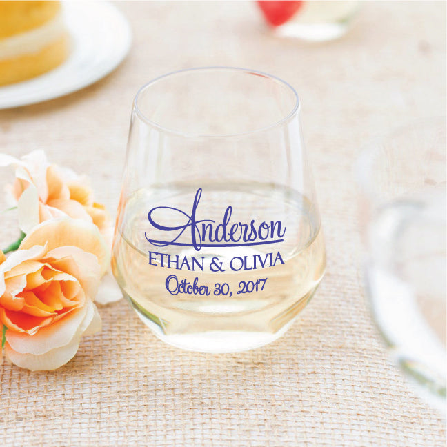 Wedding wine glasses, wedding favors, plastic stemless wine glasses, budget friendly