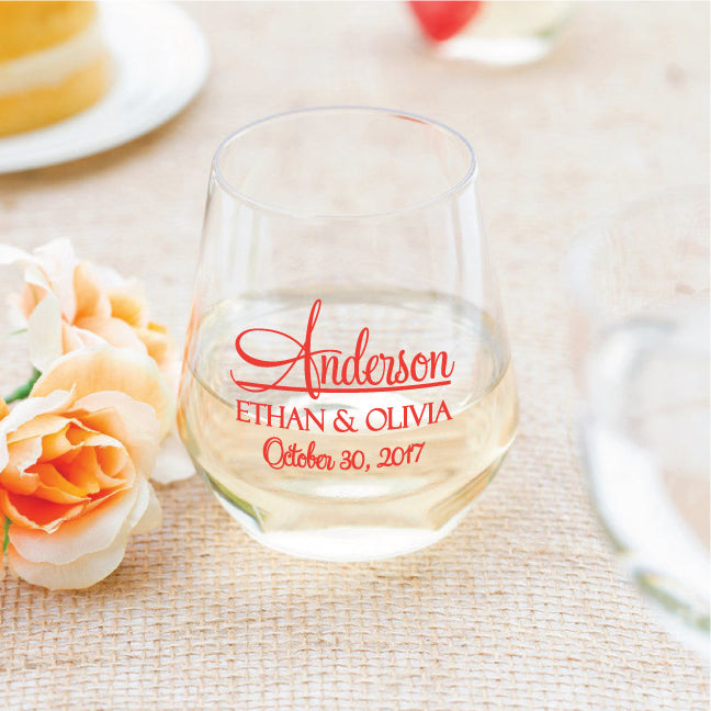 Wedding wine glasses, wedding favors, plastic stemless wine glasses, budget friendly