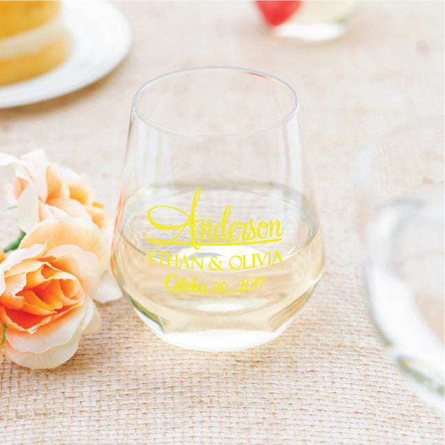 Wedding wine glasses, wedding favors, plastic stemless wine glasses, budget friendly