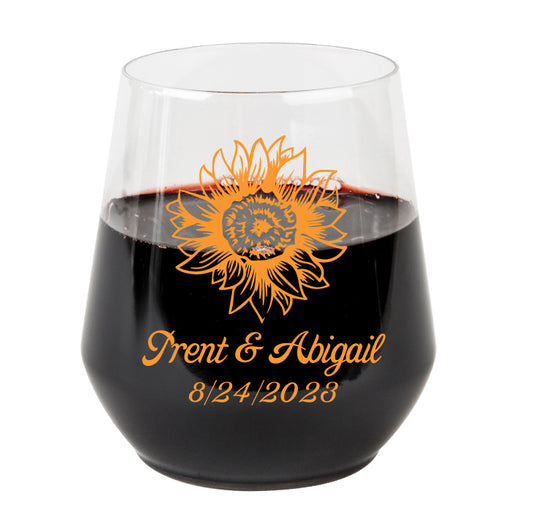 Copas de vino de plástico con forma de girasol