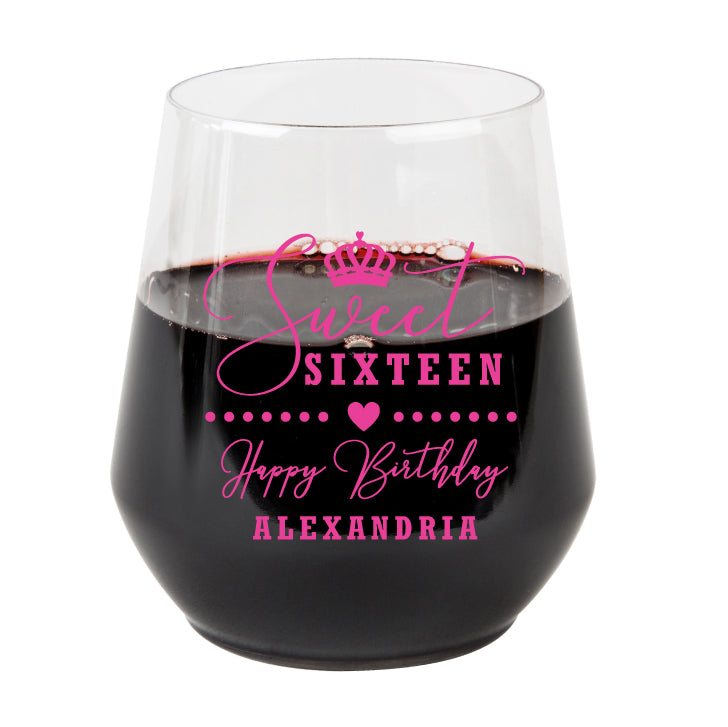 Sweet 16 plastic wine glasses