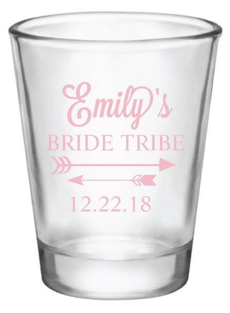 Bridesmaid gifts, bachelorette party shot glasses, personalized bride tribe shot glasses