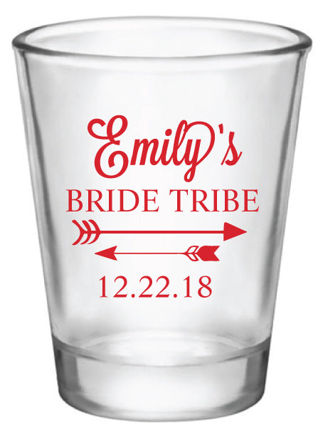 Bridesmaid gifts, bachelorette party shot glasses, personalized bride tribe shot glasses