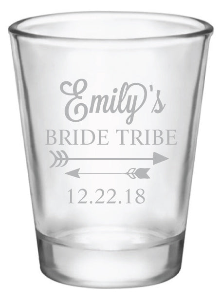 Bridesmaid gifts, bachelorette party shot glasses, personalized bride tribe shot glasses