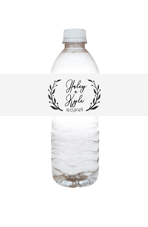 Wedding water bottle label- floral monogram