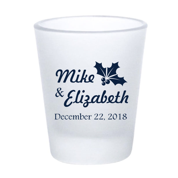 Frosted snowflake shot glasses, personalized winter wedding favors