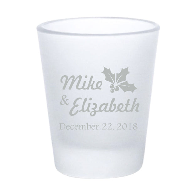 Frosted snowflake shot glasses, personalized winter wedding favors