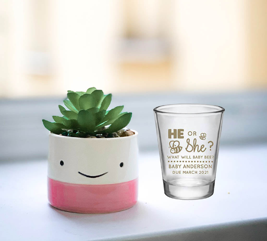 Bumblebee gender reveal shot glasses