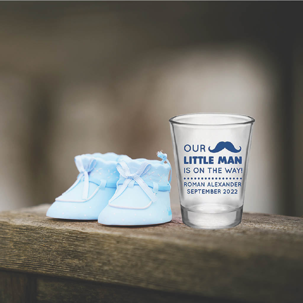 Mustache baby shower shot glasses