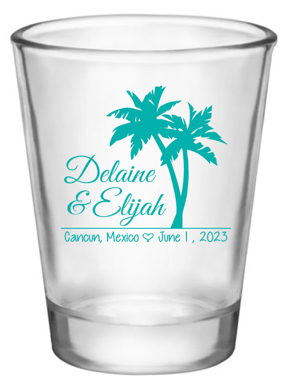 Destination wedding palm tree shot glasses