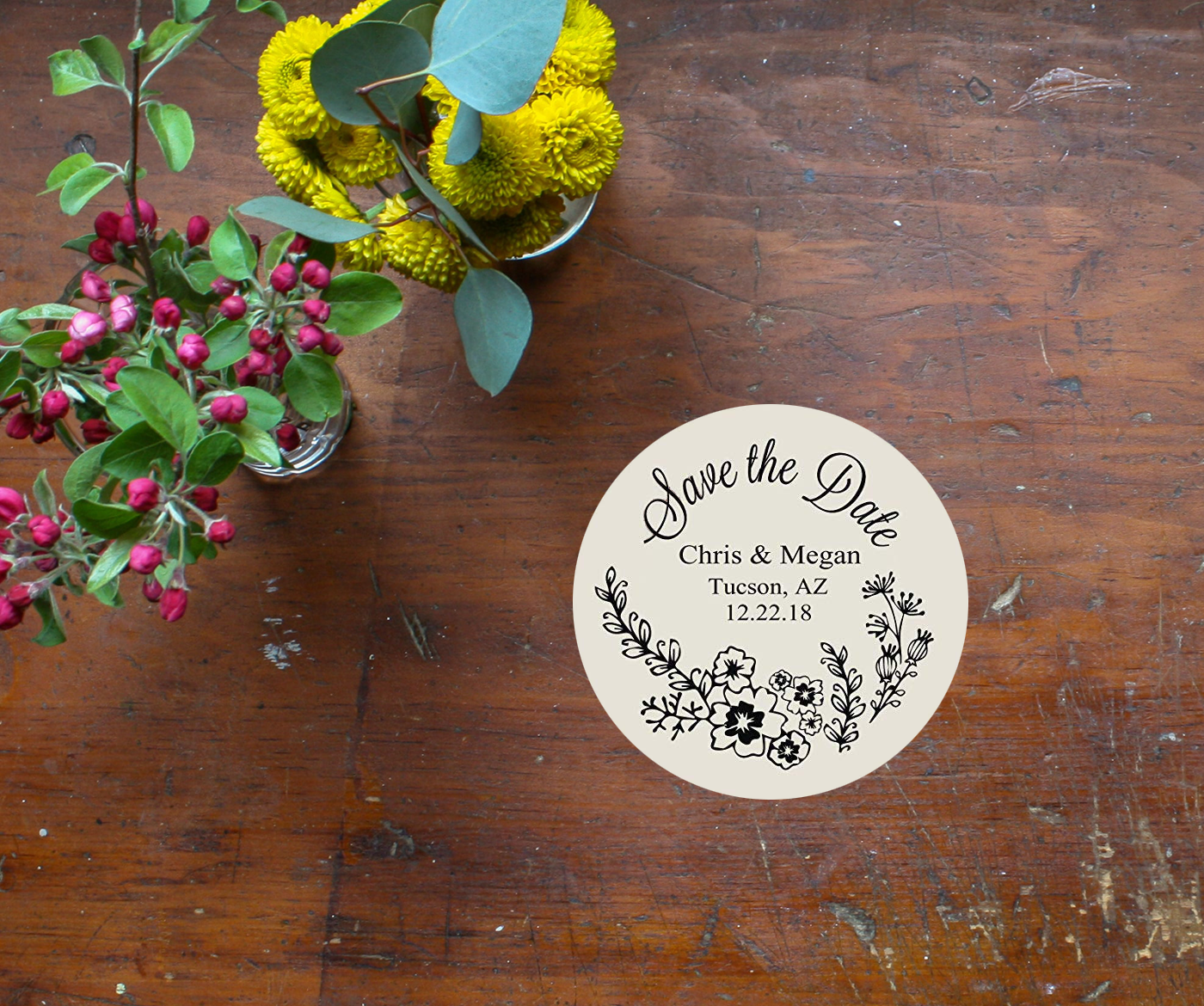Floral wedding save the dates, save the date magnets, personalized wedding announcements