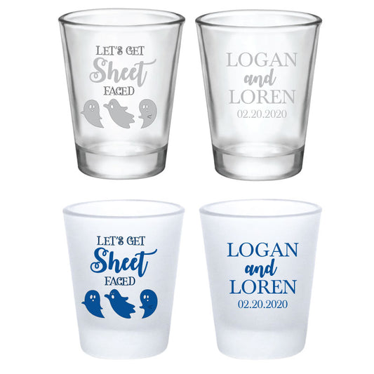 Spooky Wedding shot glasses- let's get sheet faced