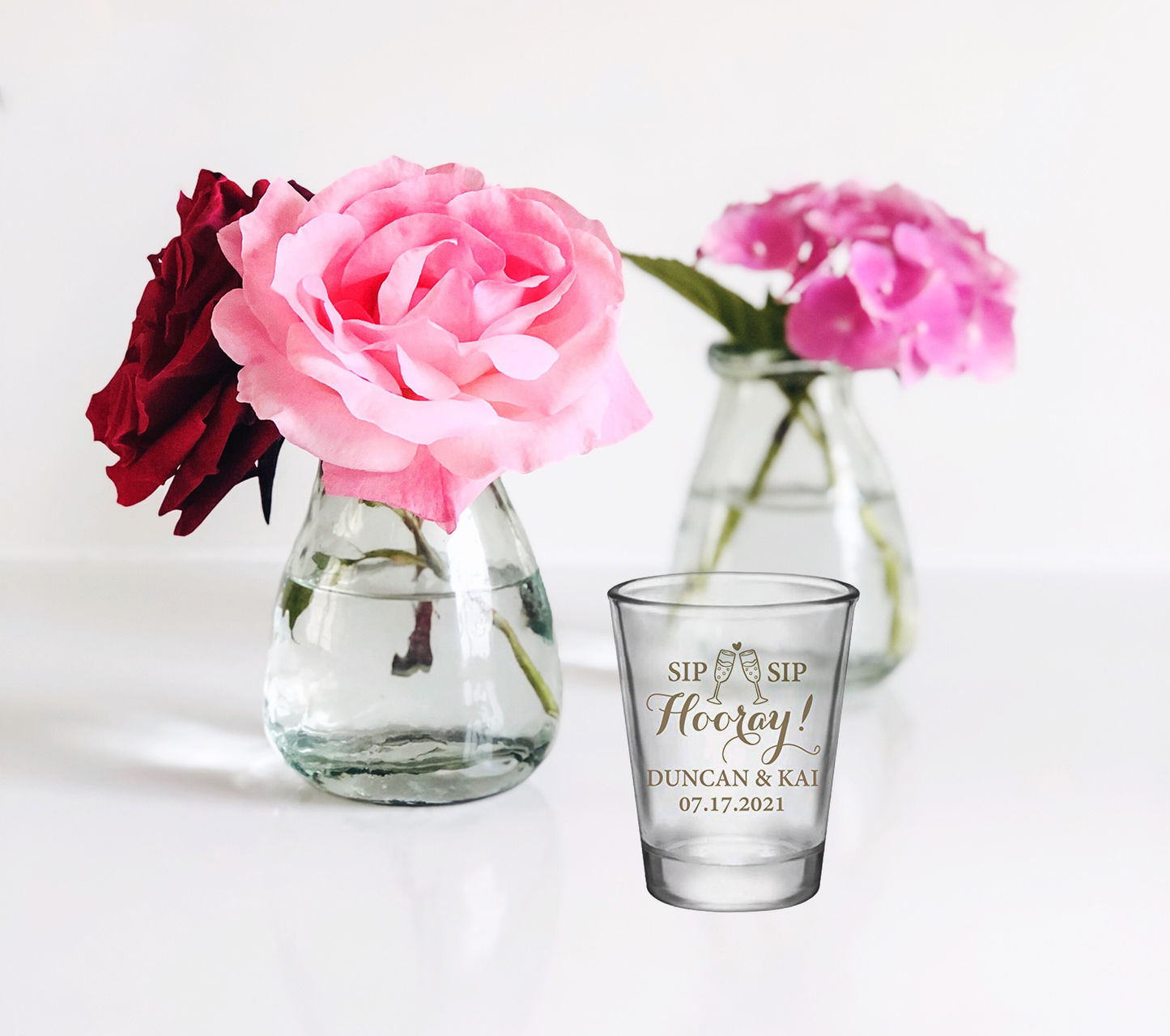 Sip sip hooray wedding shot glasses