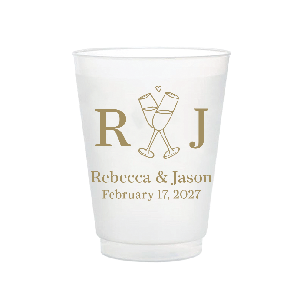 Initials with Champagne Glasses Frosted Flex Cups