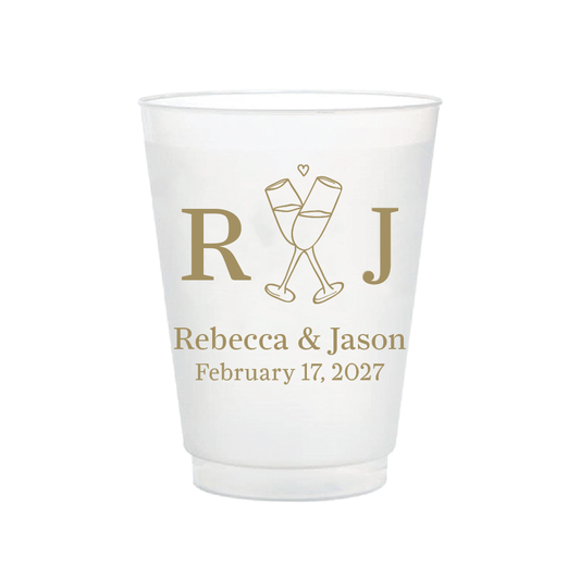 Initials with Champagne Glasses Frosted Flex Cups
