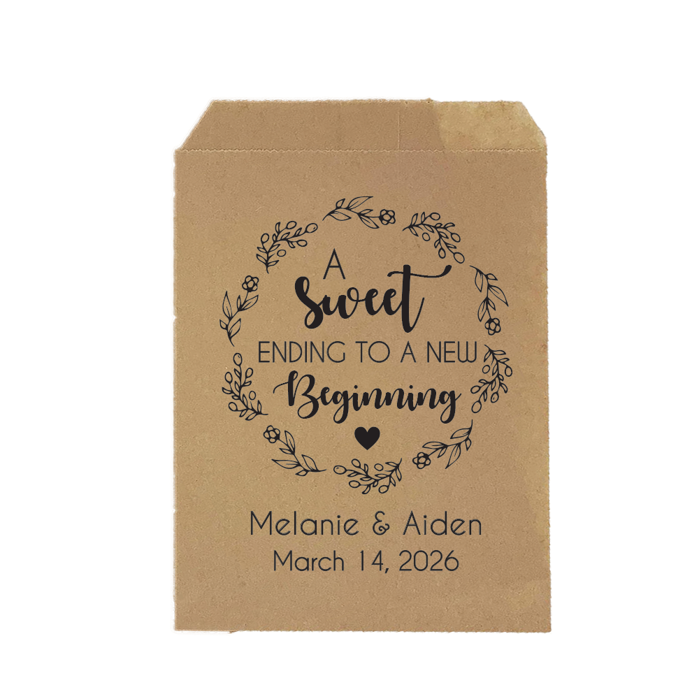 A Sweet Ending to a New Beginning wedding treat bags