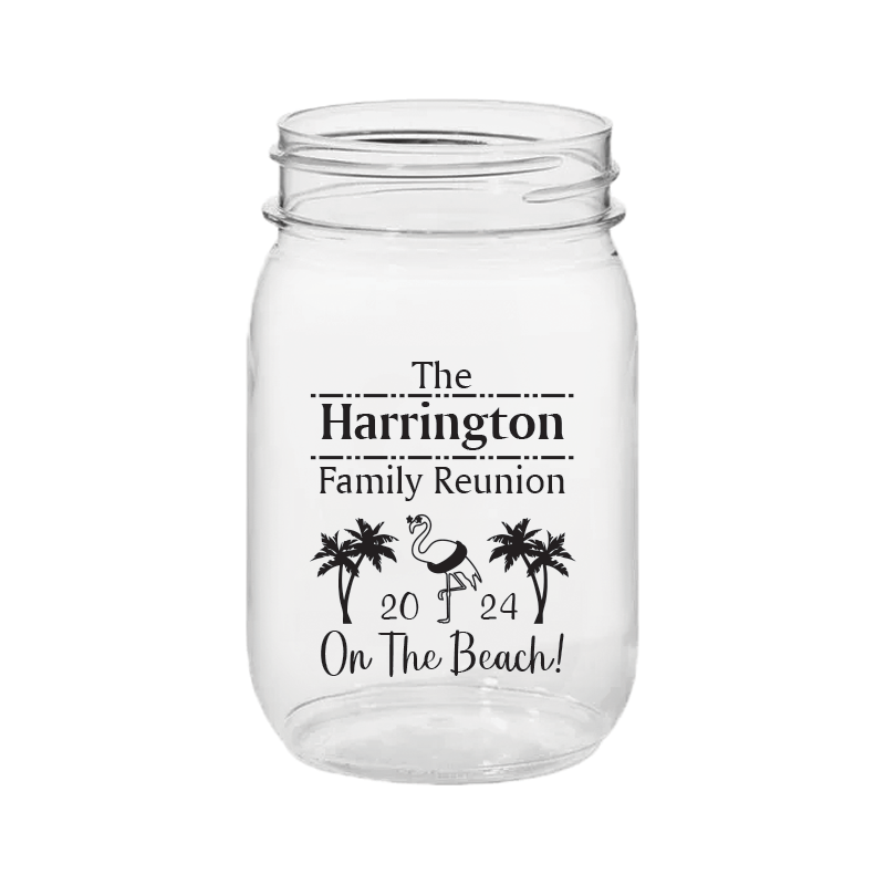 Family Reunion on the Beach PLASTIC Mason Jar