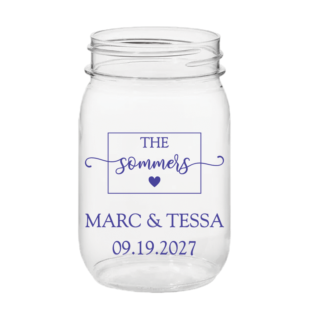 Script Last Name PLASTIC Mason Jar