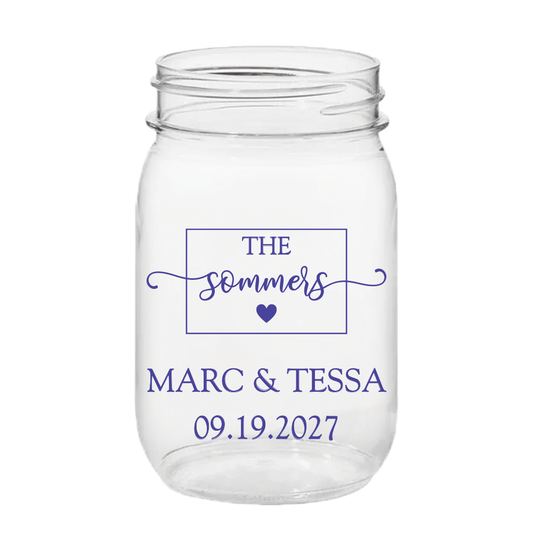 Script Last Name PLASTIC Mason Jar