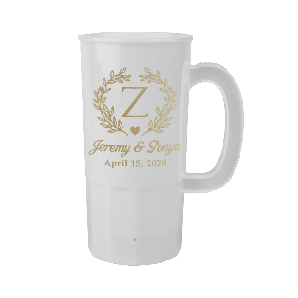 22oz Wreath Monogram Wedding Steins