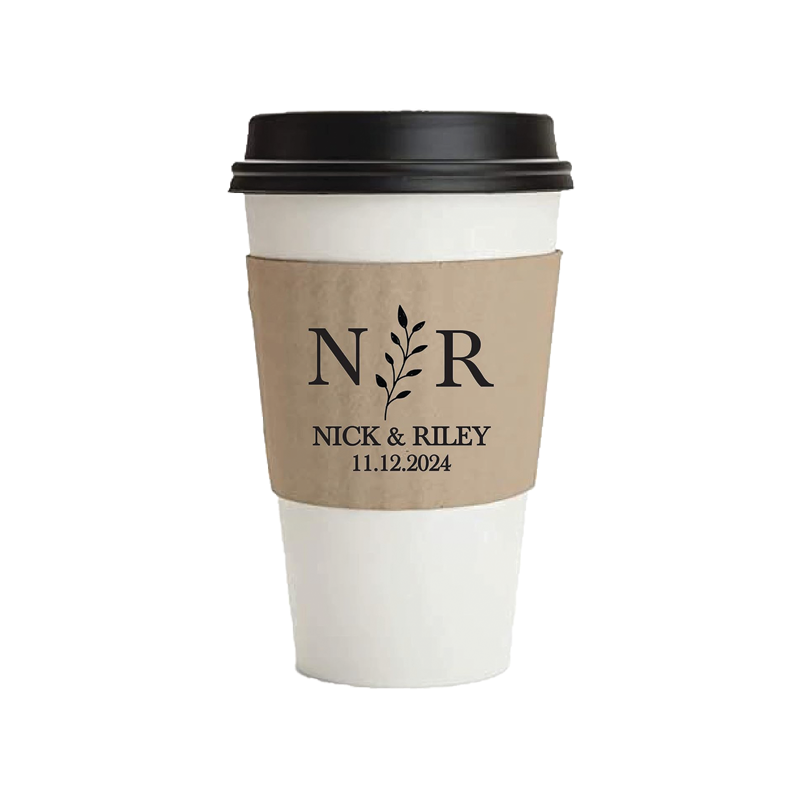 Personalized initials and vine wedding coffee sleeves