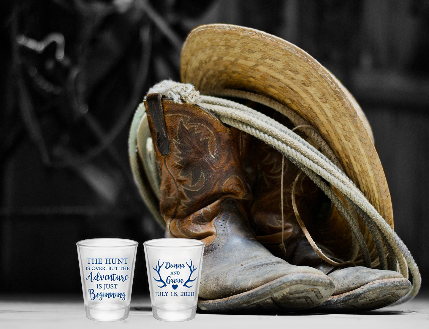 La caza ha terminado: vasos de chupito para bodas