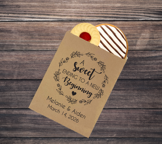 A Sweet Ending to a New Beginning wedding treat bags
