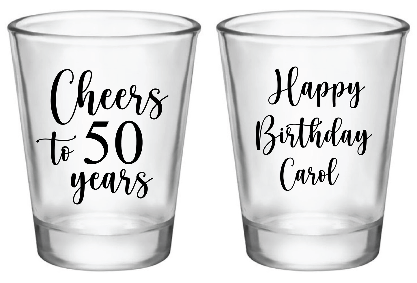 Elegant 50th birthday shot glasses (customized for any age)