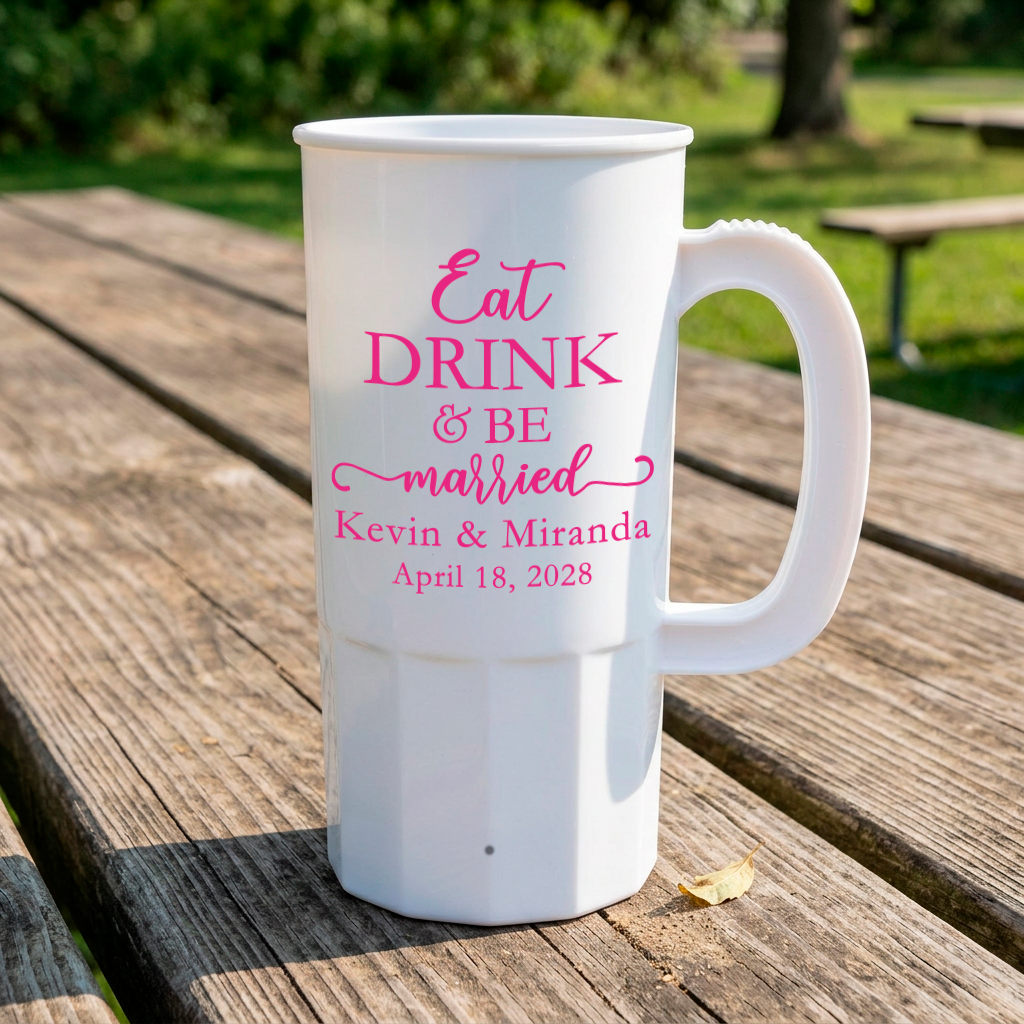 22oz Eat, Driml, and be Married Wedding Steins