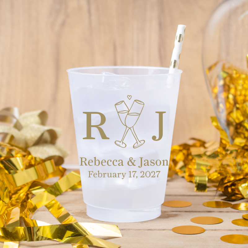 Initials with Champagne Glasses Frosted Flex Cups