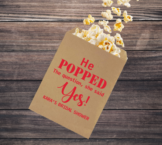 He Popped the Question, She Said Yes! engagement/wedding popcorn bags