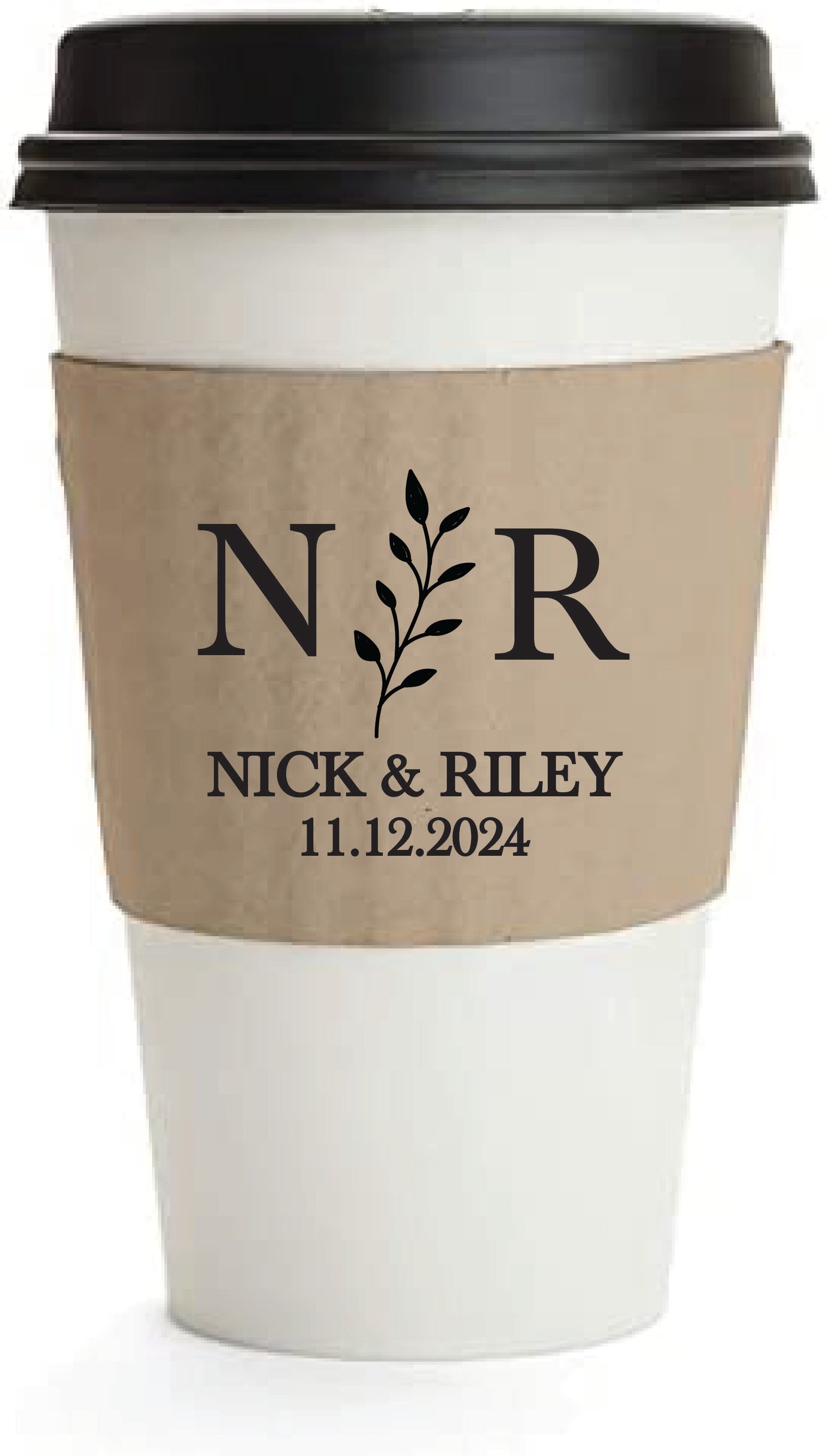 Personalized initials and vine wedding coffee sleeves