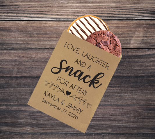 Love Laughter and a Snack for After wedding treat bags