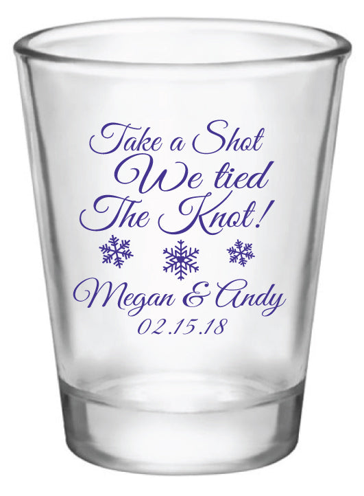 Winter wedding shot glasses, take a shot we tied the knot