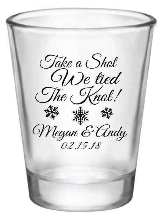 Winter wedding shot glasses, take a shot we tied the knot