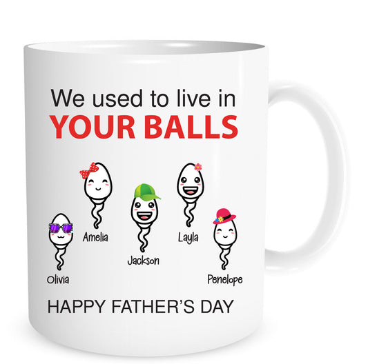Personalized Fathers Day Gift, We Use To Live In Your Balls Mug