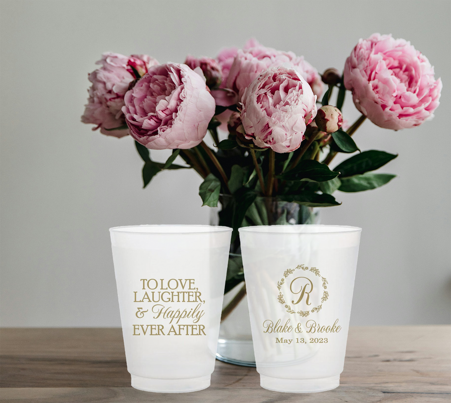 Frosted Wedding Cups- Love Laughter & Happily Ever After
