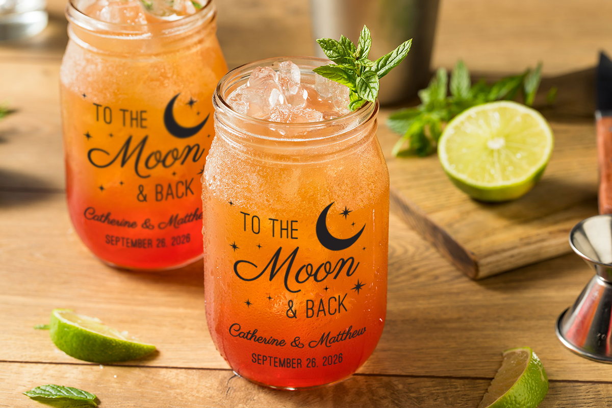 To the Moon & Back PLASTIC Mason Jar