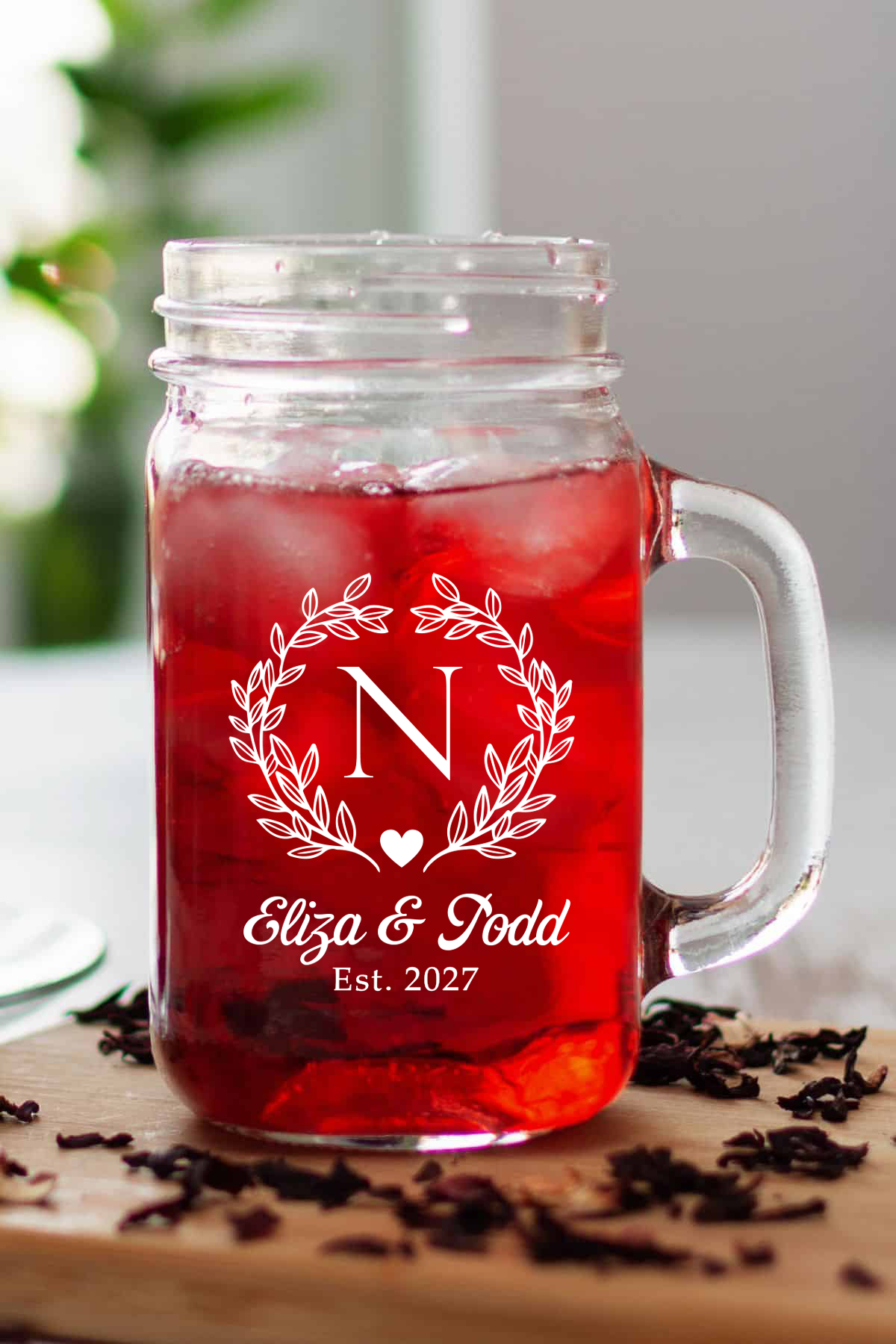 Tarros de cristal con monograma de hojas